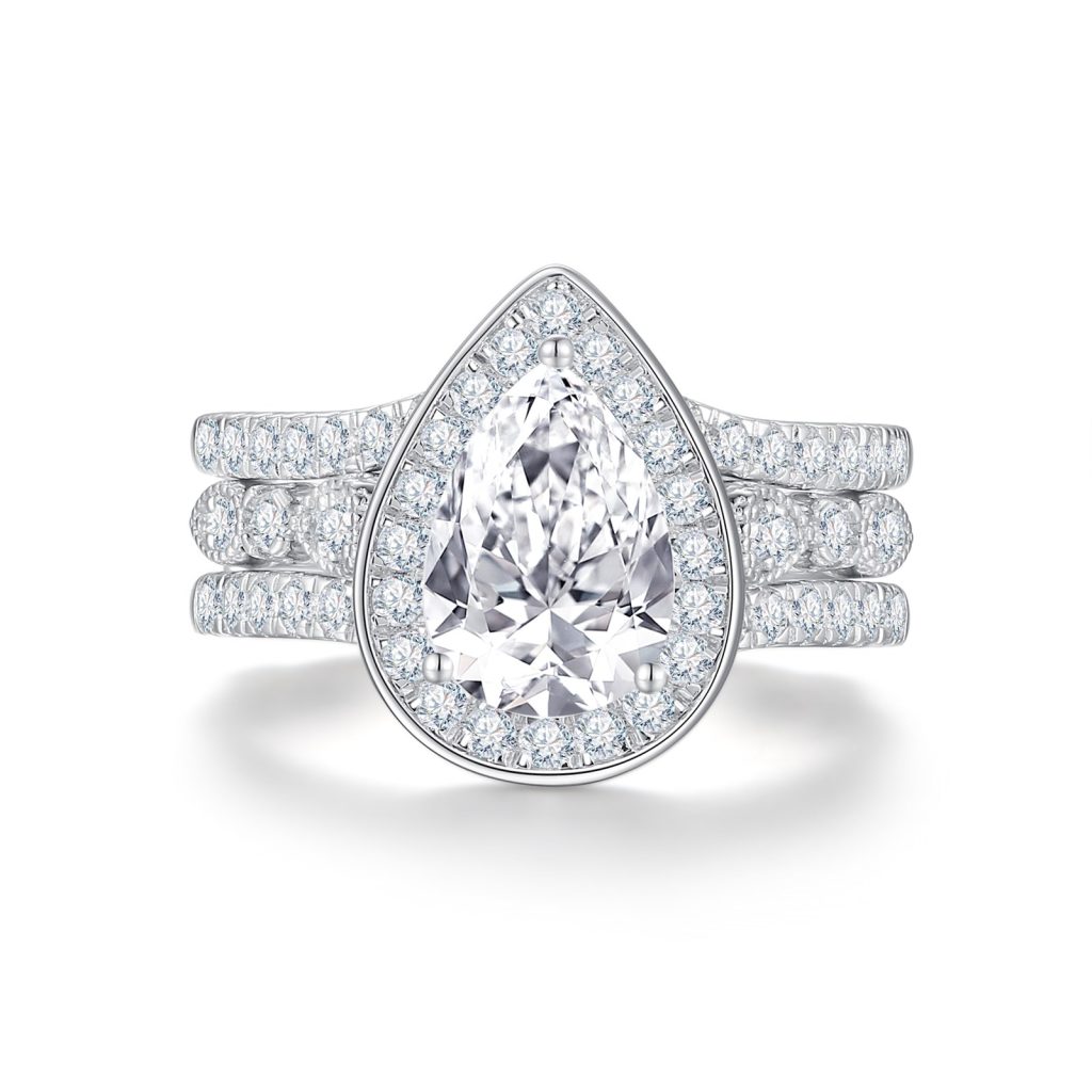 Pear Halo Moissanite Bridal Set
