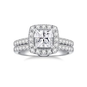Princess Halo Moissanite Bridal Set